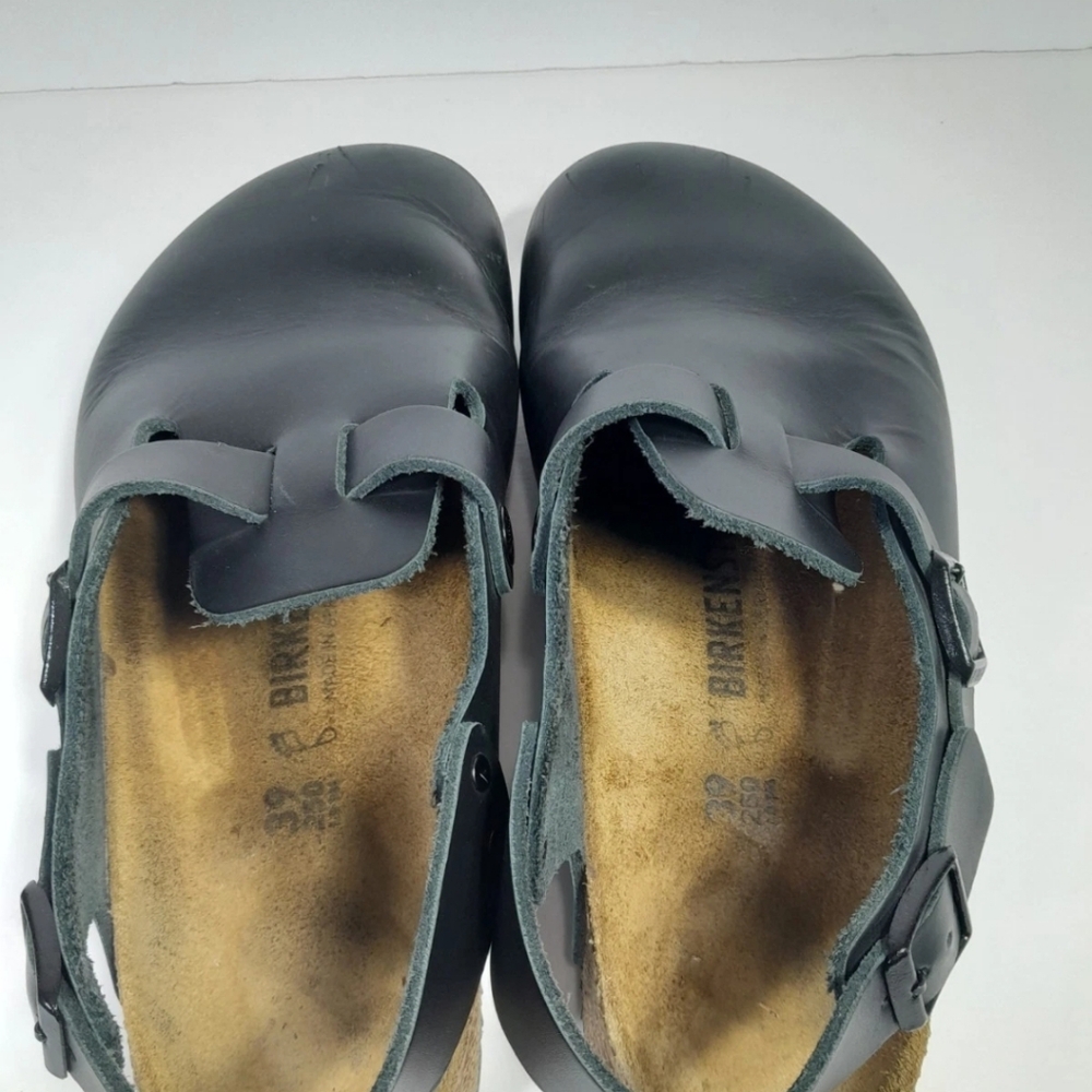 Black Leather Clogs with Adjustable Strap - image 5